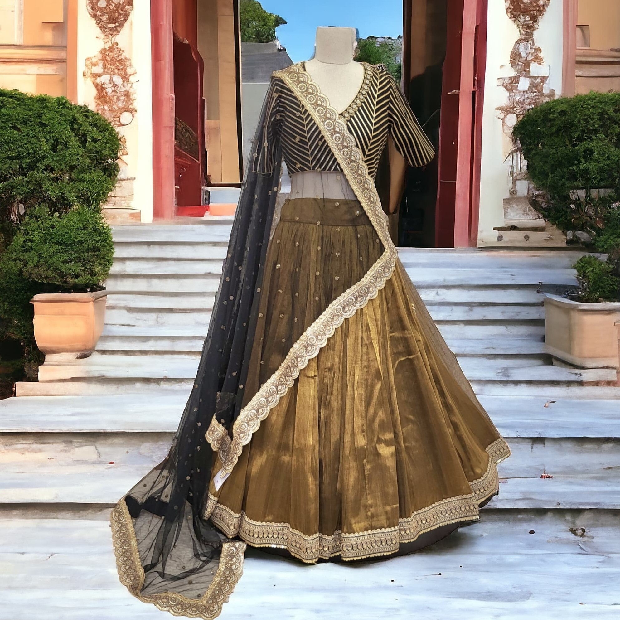 Gold Tissue Lehenga