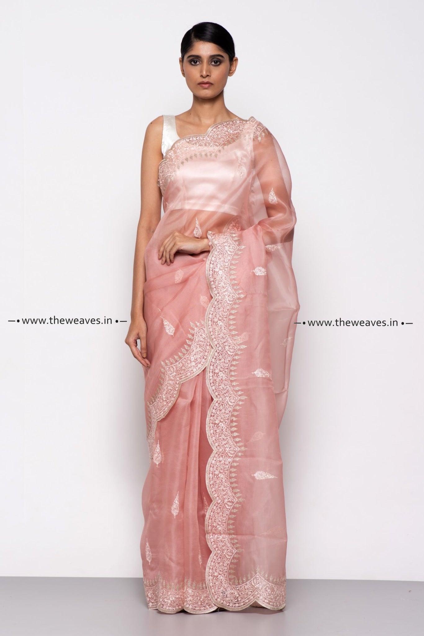 Peach Saree with contrast blouse