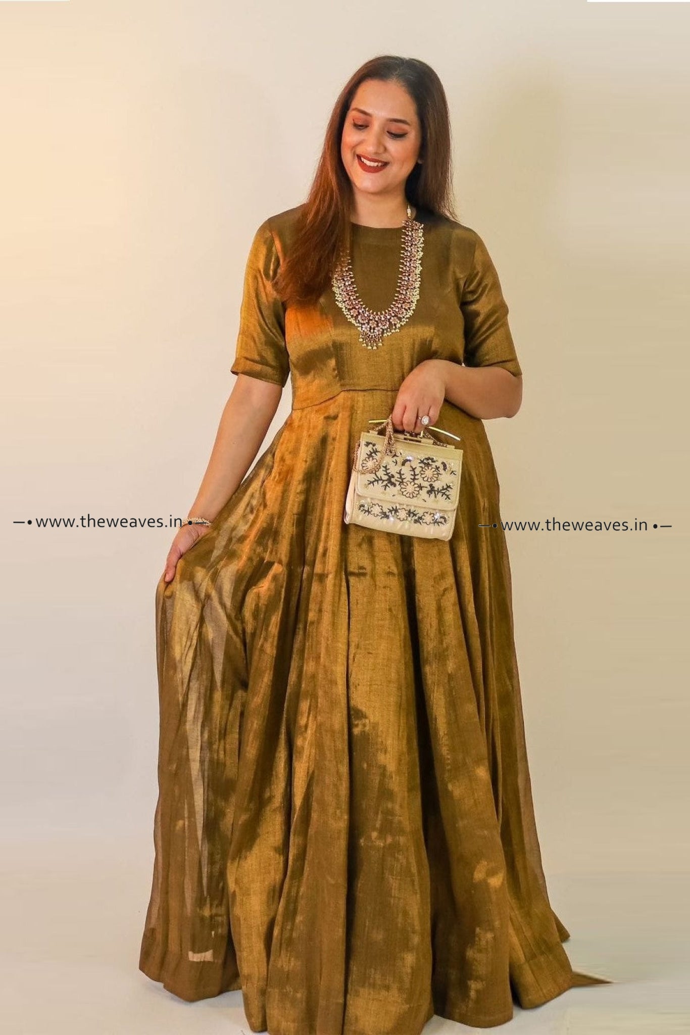 Handwoven Copper Anarkali Made Ups