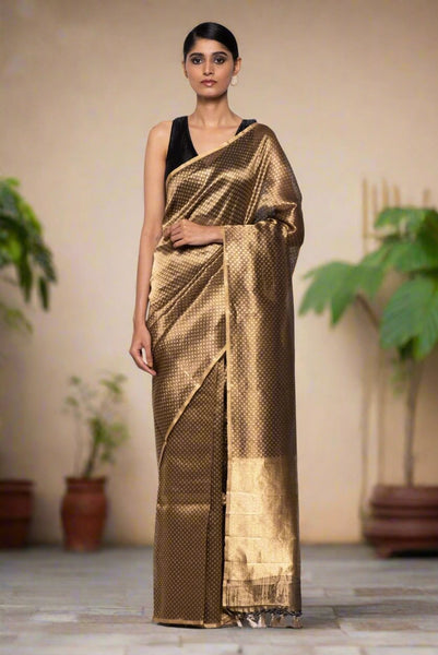 Handwoven Copper Polka Dots Patterned Tissue Organza Saree