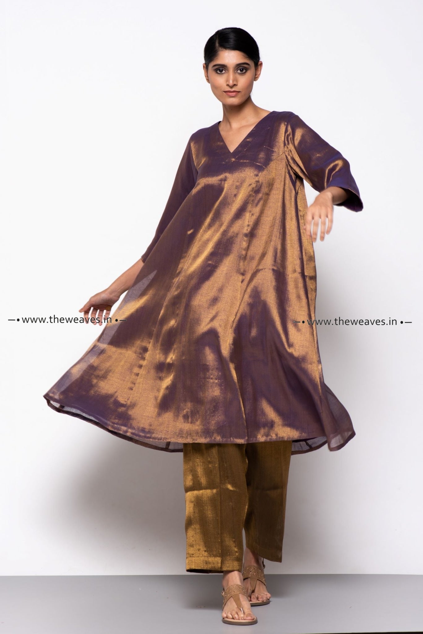 A Line Kurties For Women with Palazzo copper purple