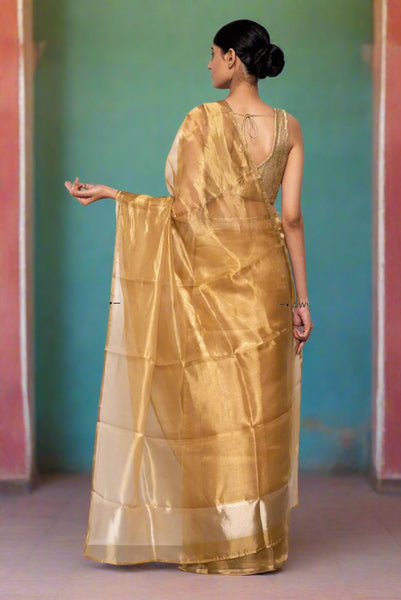 Handwoven Dark Gold Tissue Organza Saree