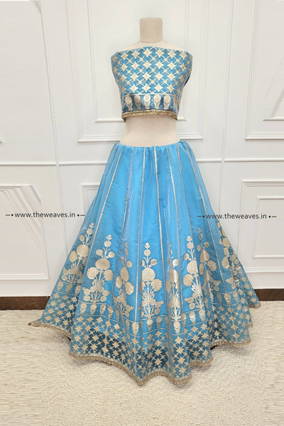 Handwoven Firozi Banarasi Organza Silk Lehenga Set