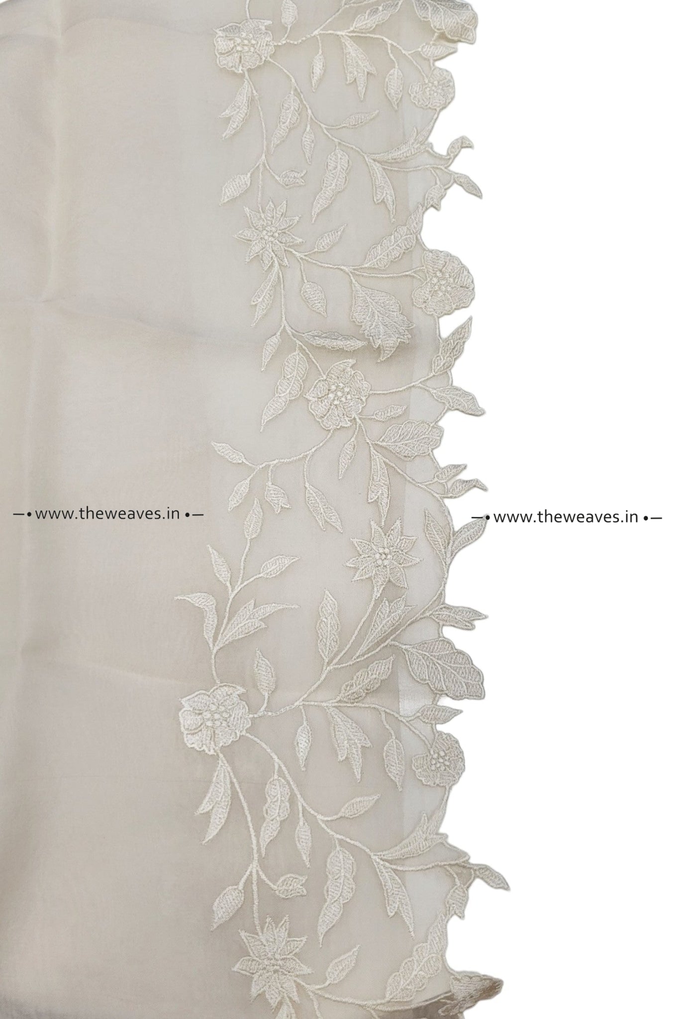 Handwoven Floral Ivory Embroidered Organza Silk Saree