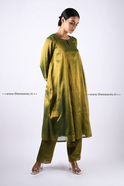 Handwoven Green 'A' Line Kurta Set