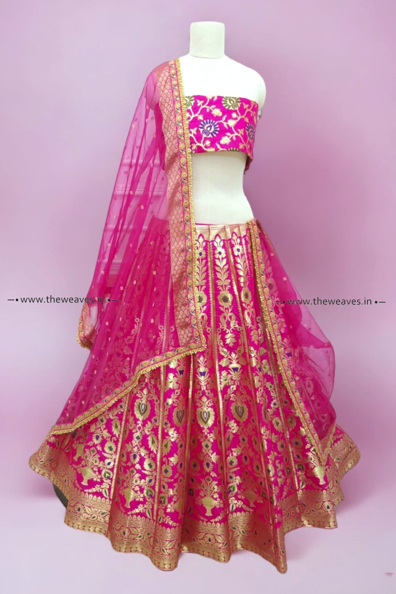 Handwoven Pink Banarasi Silk Lehenga Set