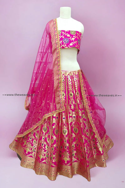 Handwoven Pink Banarasi Silk Lehenga Set
