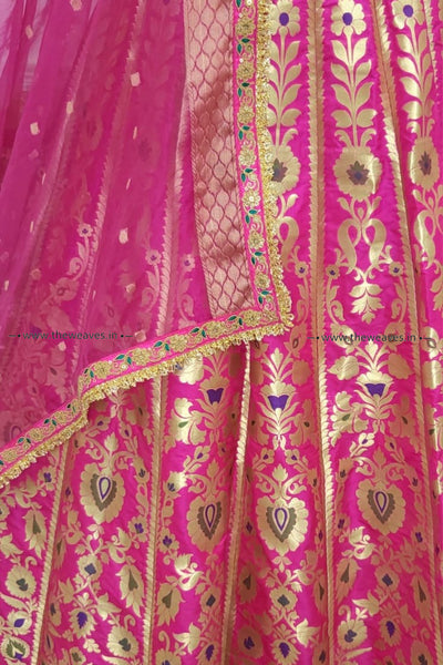 Handwoven Pink Banarasi Silk Lehenga Set