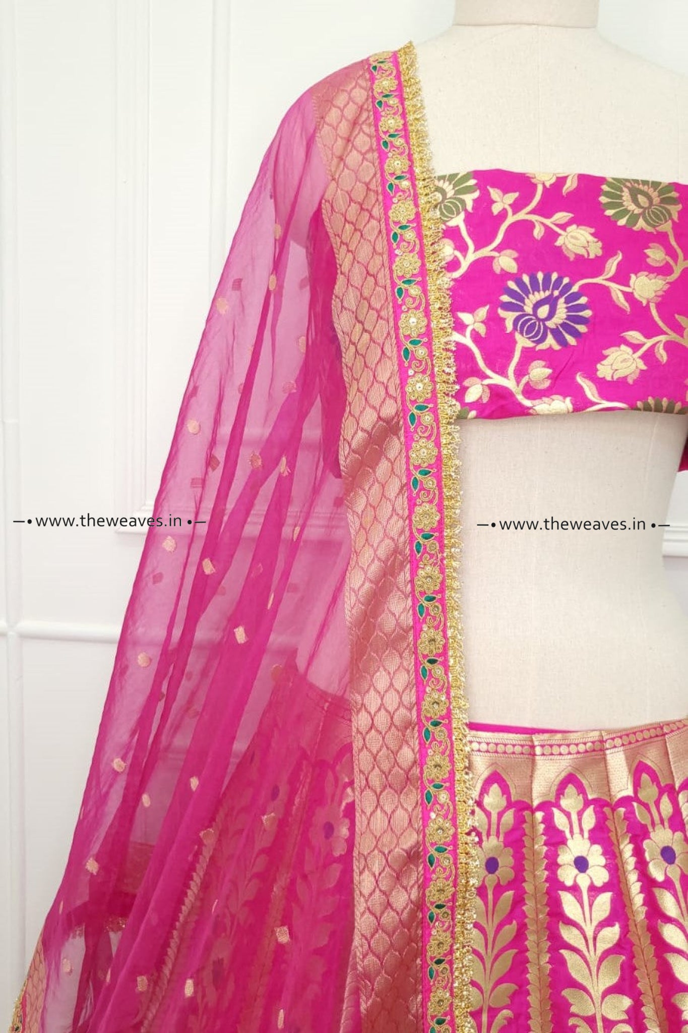 Handwoven Pink Banarasi Silk Lehenga Set
