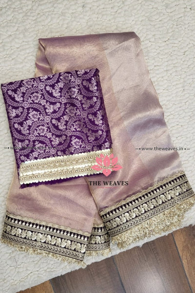 Handwoven Purple Tissue Organza Saree With Borders