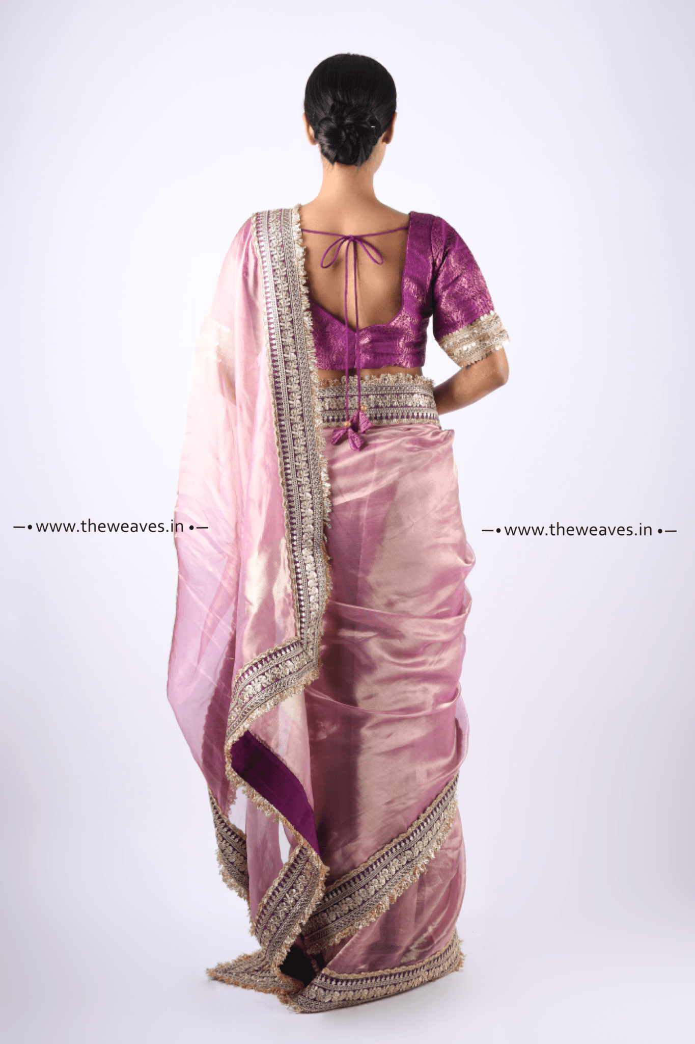 Handwoven Purple Tissue Organza Saree With Borders