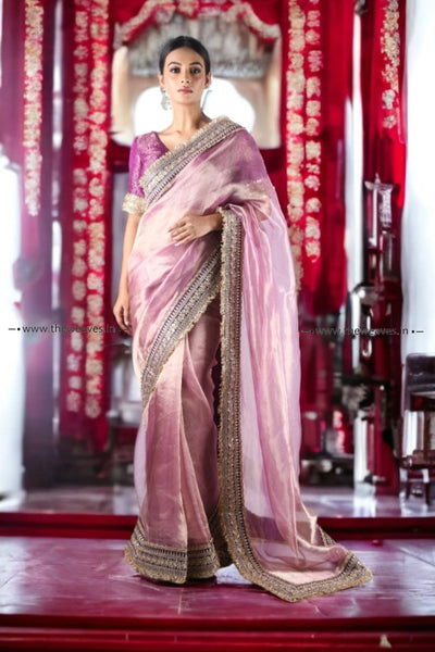 Purple Organza Saree with Borders