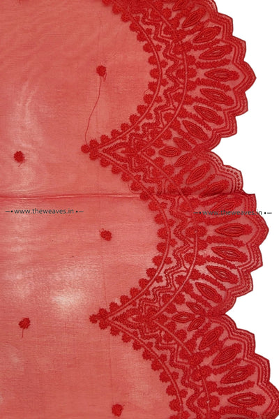 Handwoven Royal Red Embroidered Organza Silk Saree
