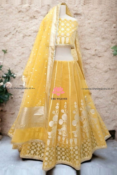 Handwoven Yellow Banarasi Organza Silk Lehenga Set