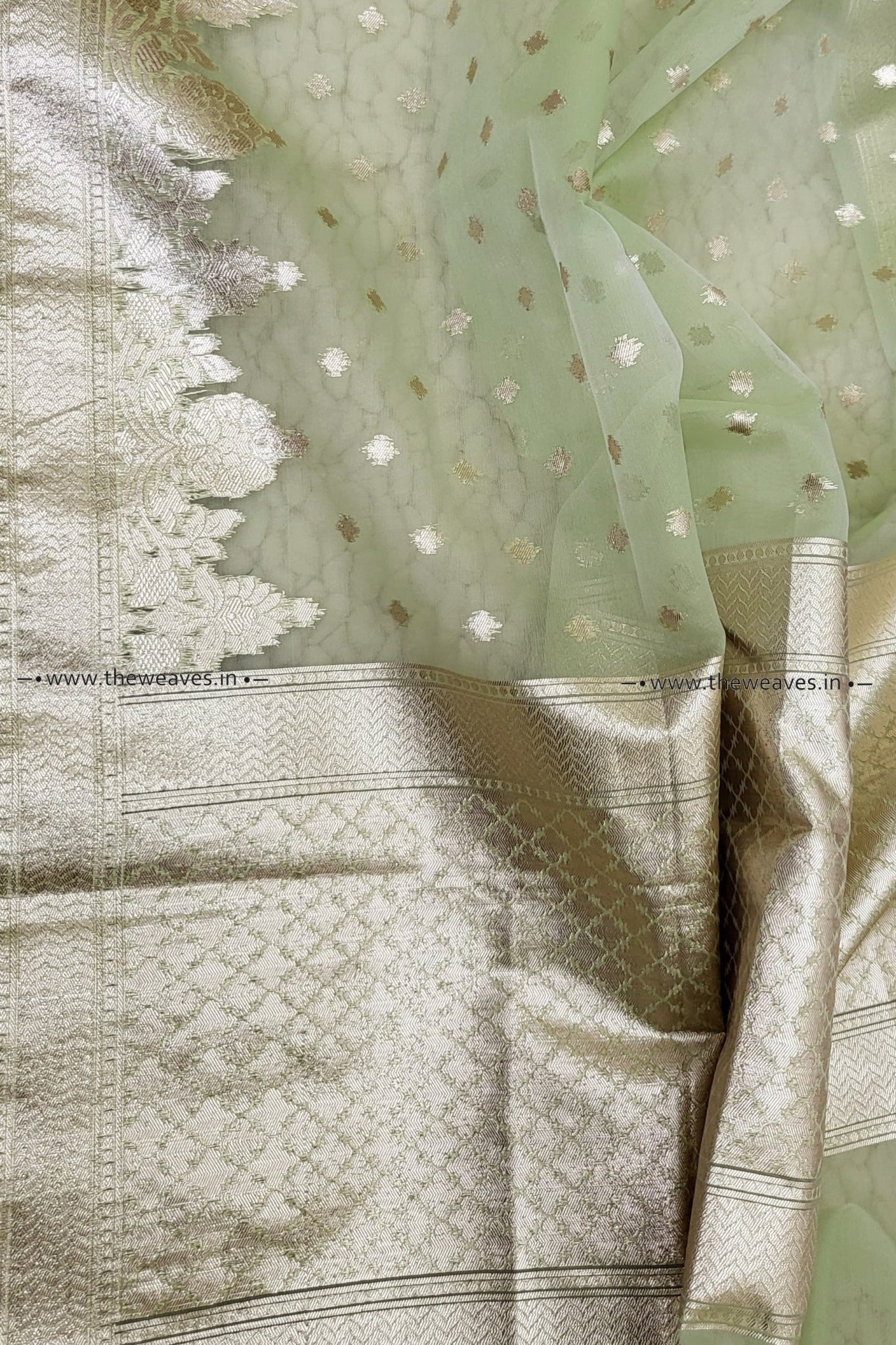 Pista Green Banarasi Organza Dupatta