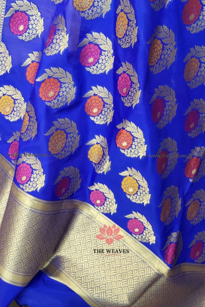 Royal Blue Banarasi Geenda Phool Dupatta