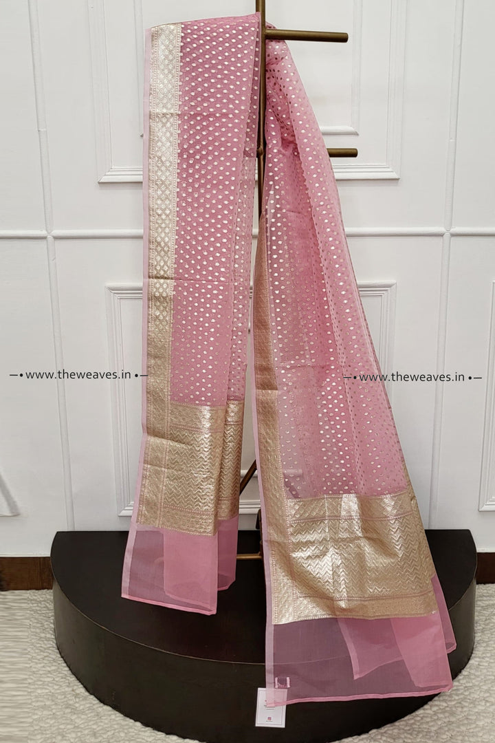 Baby Pink Banarasi Organza Dupatta