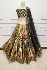 Load image into Gallery viewer, Black Banarasi Silk Lehenga Set
