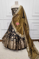 Load image into Gallery viewer, Black Banarasi Silk Lehenga Set
