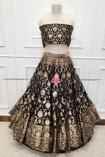 Load image into Gallery viewer, Black Banarasi Silk Lehenga Set
