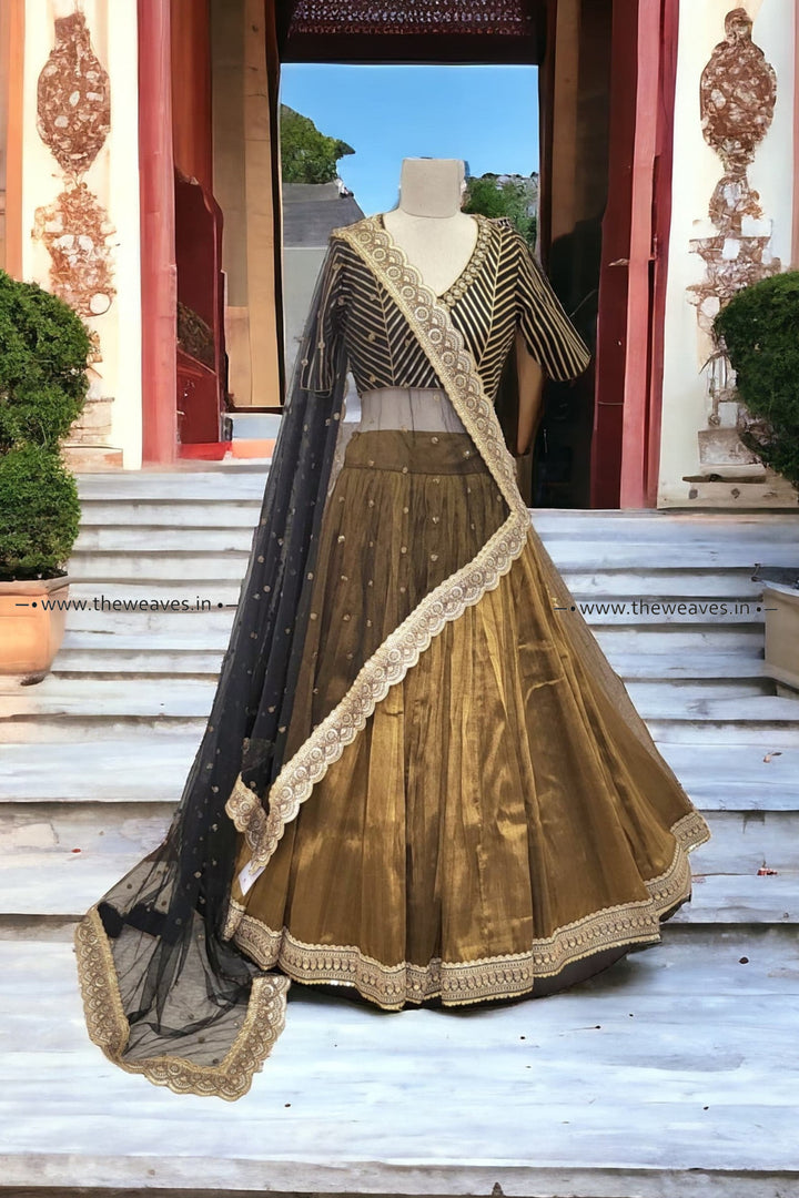 Handwoven Antique Gold Tissue Lehenga Set