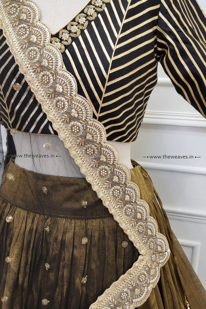 Handwoven Antique Gold Tissue Lehenga Set