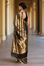 Load image into Gallery viewer, Black Gold Silk Saree
