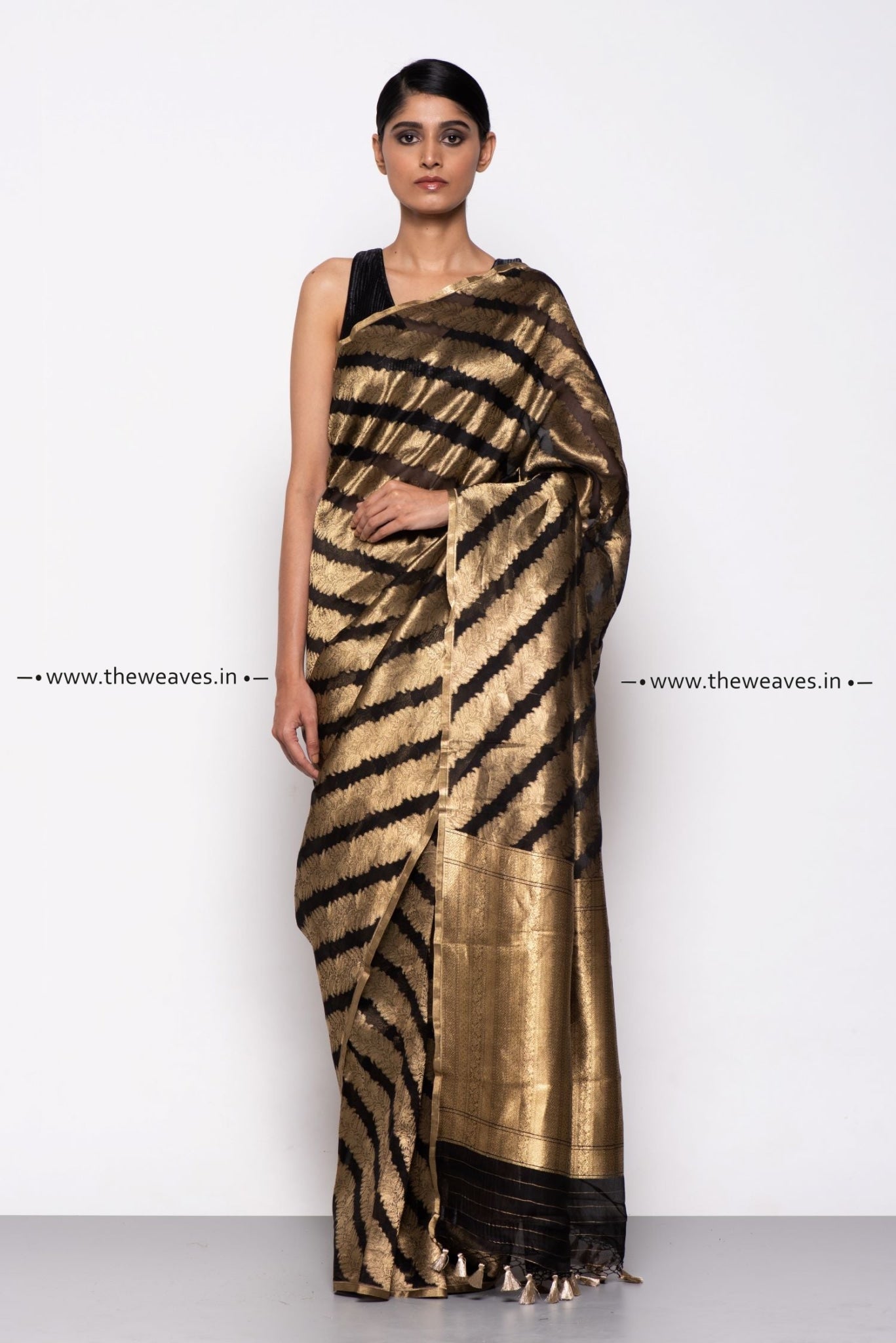 Black and gold saree