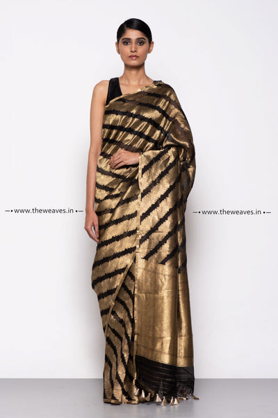Black And Gold Saree - Handwoven Tissue Organza Saree