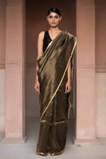 Load image into Gallery viewer, Handwoven Black Stripes Patterned Tissue Organza Saree
