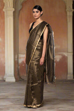 Load image into Gallery viewer, Handwoven Black Stripes Patterned Tissue Organza Saree
