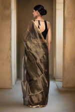 Load image into Gallery viewer, Handwoven Black Stripes Patterned Tissue Organza Saree
