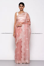 Load image into Gallery viewer, Peach Saree with contrast blouse
