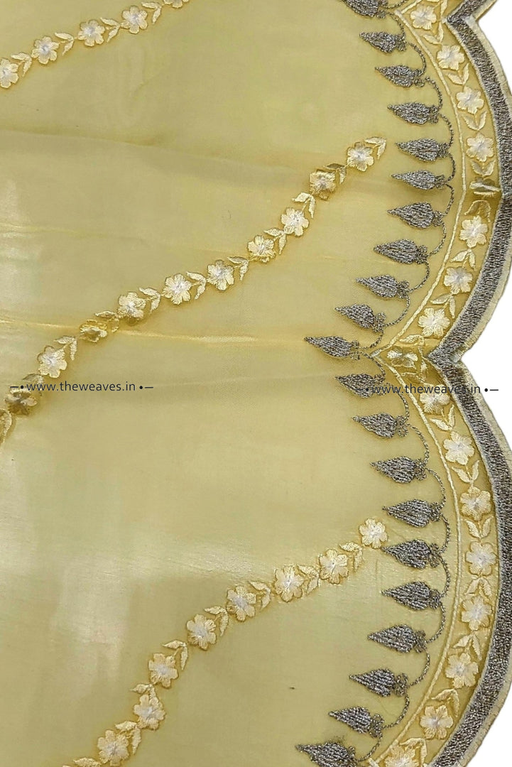 Handwoven Booti Yellow Embroidered Organza Silk Saree