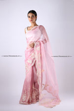 Load image into Gallery viewer, Handwoven Classic Rose Pink Embroidered Organza Silk Saree Saree
