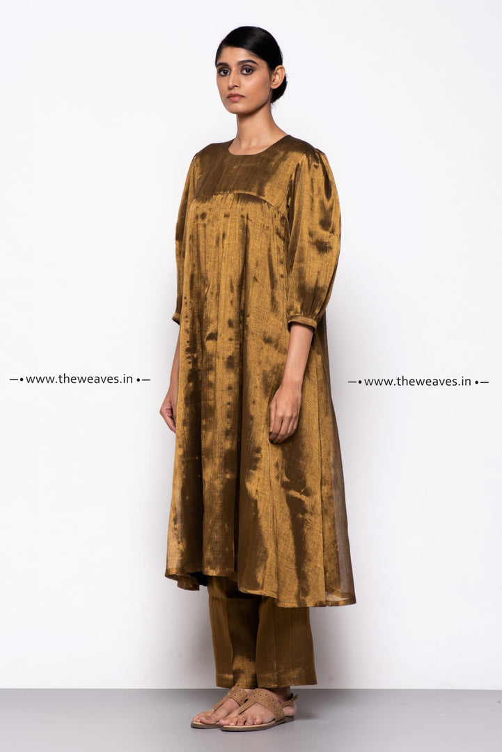 Handwoven Copper Gathered Kurta Made Ups