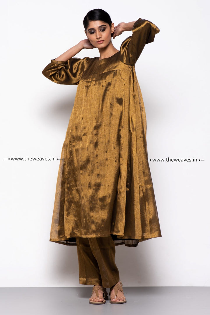 Handwoven Copper Gathered Kurta Made Ups