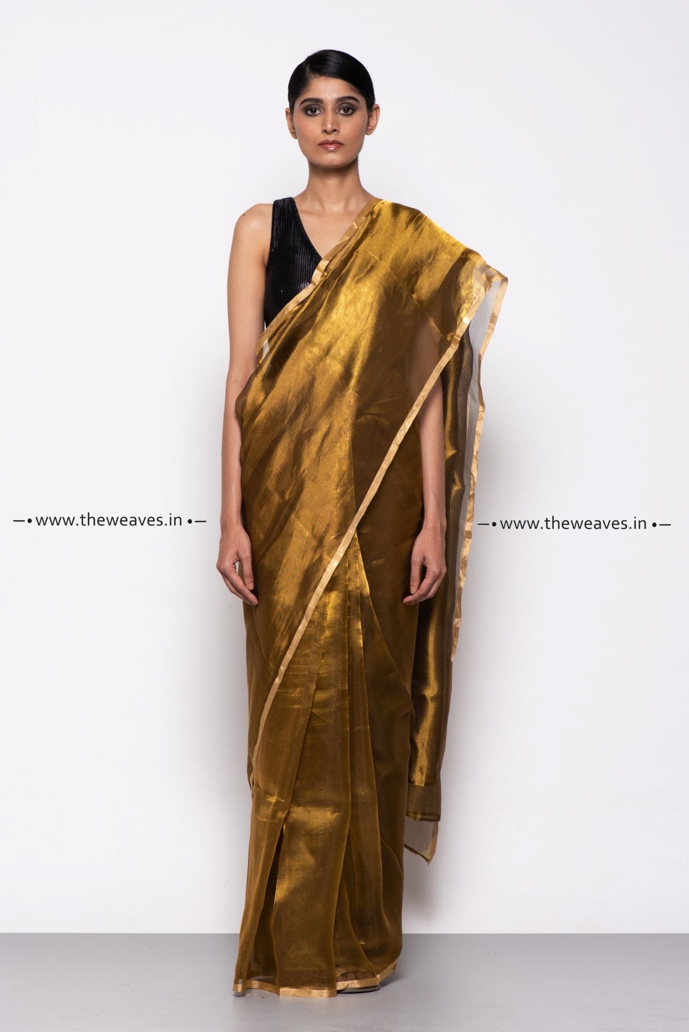 Black copper silk linen Saree