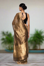 Load image into Gallery viewer, Copper Polka Dots Patterned Tissue Organza Saree
