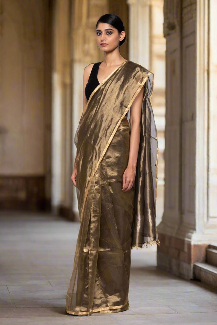 Handwoven Copper Tissue Organza Saree