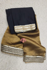 Load image into Gallery viewer, Handwoven Copper Black Tissue Organza Saree With Borders
