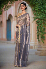 Load image into Gallery viewer, Handwoven Electric Blue Tissue Organza Saree
