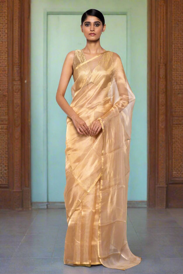 Handwoven Gold Tissue Organza Saree