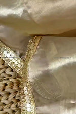 Load image into Gallery viewer, Gold color  Tissue Saree With Fringe Border
