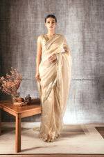 Load image into Gallery viewer, Gold Tissue Saree With Fringe Border
