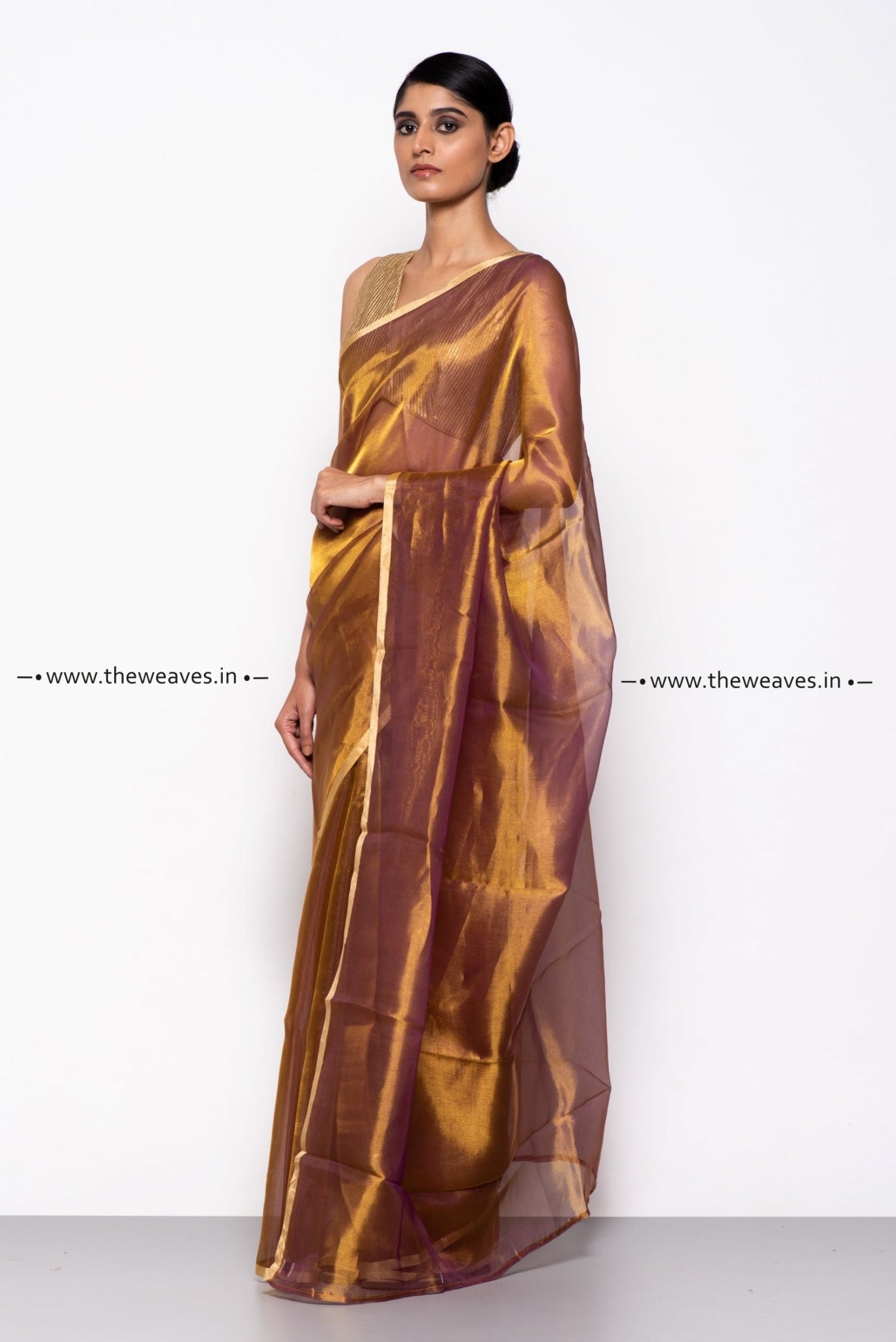 Handwoven Golden Purple Tissue Organza Saree