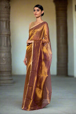 Load image into Gallery viewer, Handwoven Golden Purple Tissue Organza Saree
