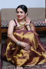 Load image into Gallery viewer, Handwoven Golden Purple Tissue Organza Saree
