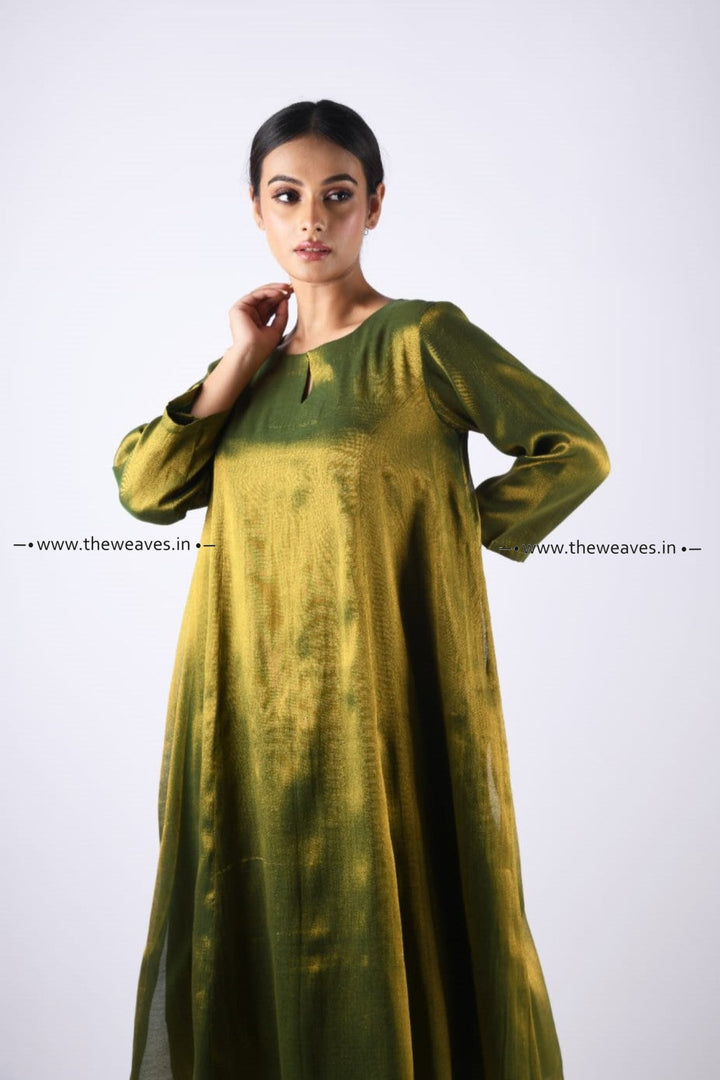 Handwoven Green A Line Kurta Set Made Ups