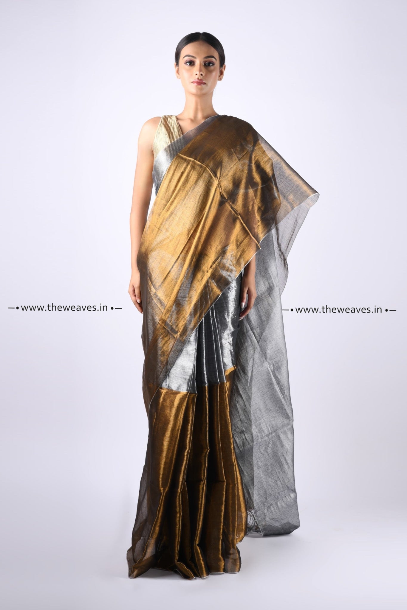 Handwoven Half & Gold Silver Soft Tissue Saree